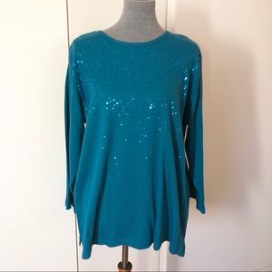 Quacker Factory Teal Sequin Top Casual and fun!